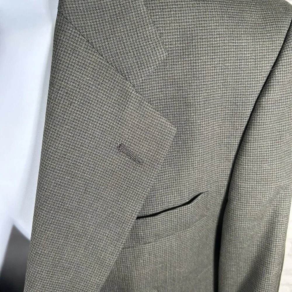 VTG Jos A Bank Business Express 100% Wool Green/Blue Check Blazer Jacket 43R - Picture 8 of 11